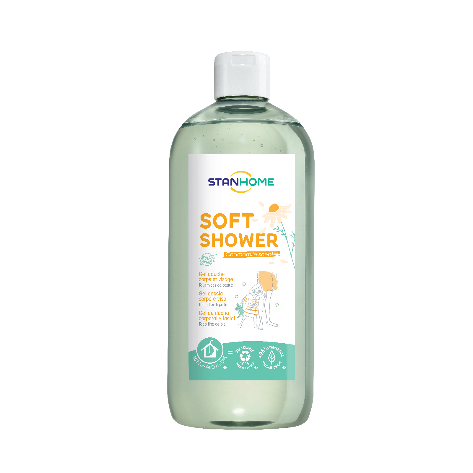 Mô tả Sữa tắm, rửa mặt không xà phòng cho da nhạy cảm giảm ngứa,dịu kích ứng  Stanhome  Soft Shower 740ml/chai - 6