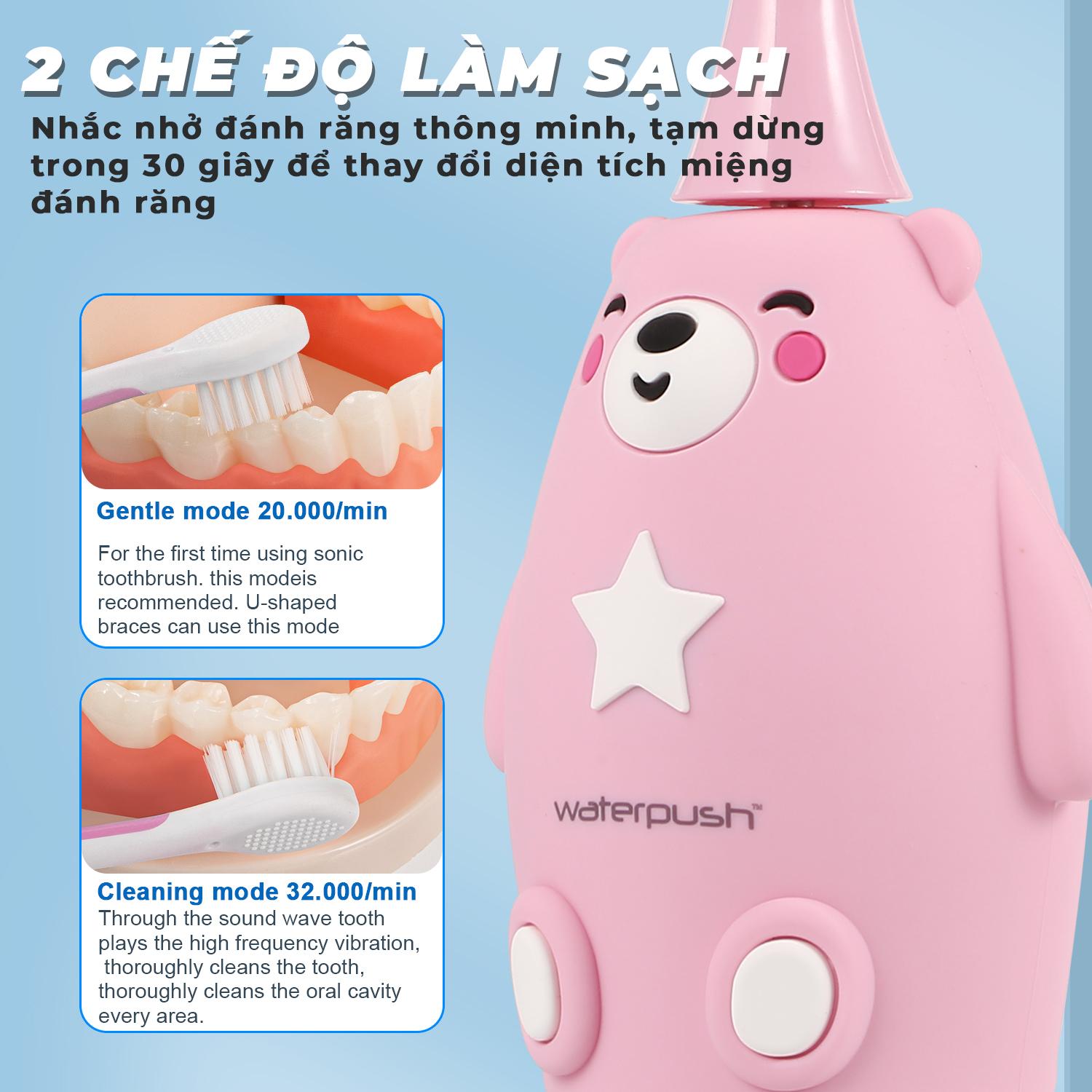 Mô tả Bàn chải điện trẻ em cao cấp WaterPush đầu chữ U siêu mềm và đầu bàn chải siêu mảnh giúp bé làm sạch - 2