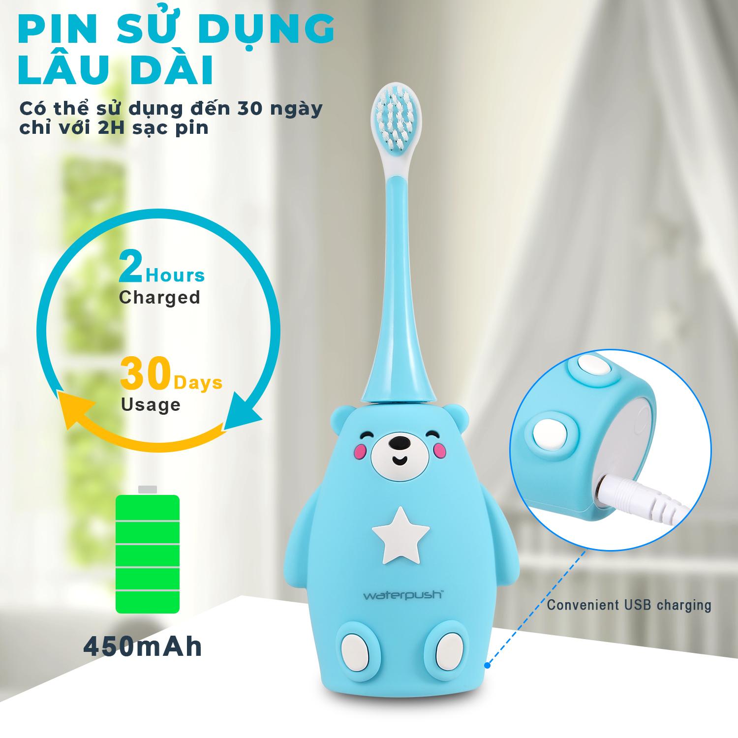 Mô tả Bàn chải điện trẻ em cao cấp WaterPush đầu chữ U siêu mềm và đầu bàn chải siêu mảnh giúp bé làm sạch - 5