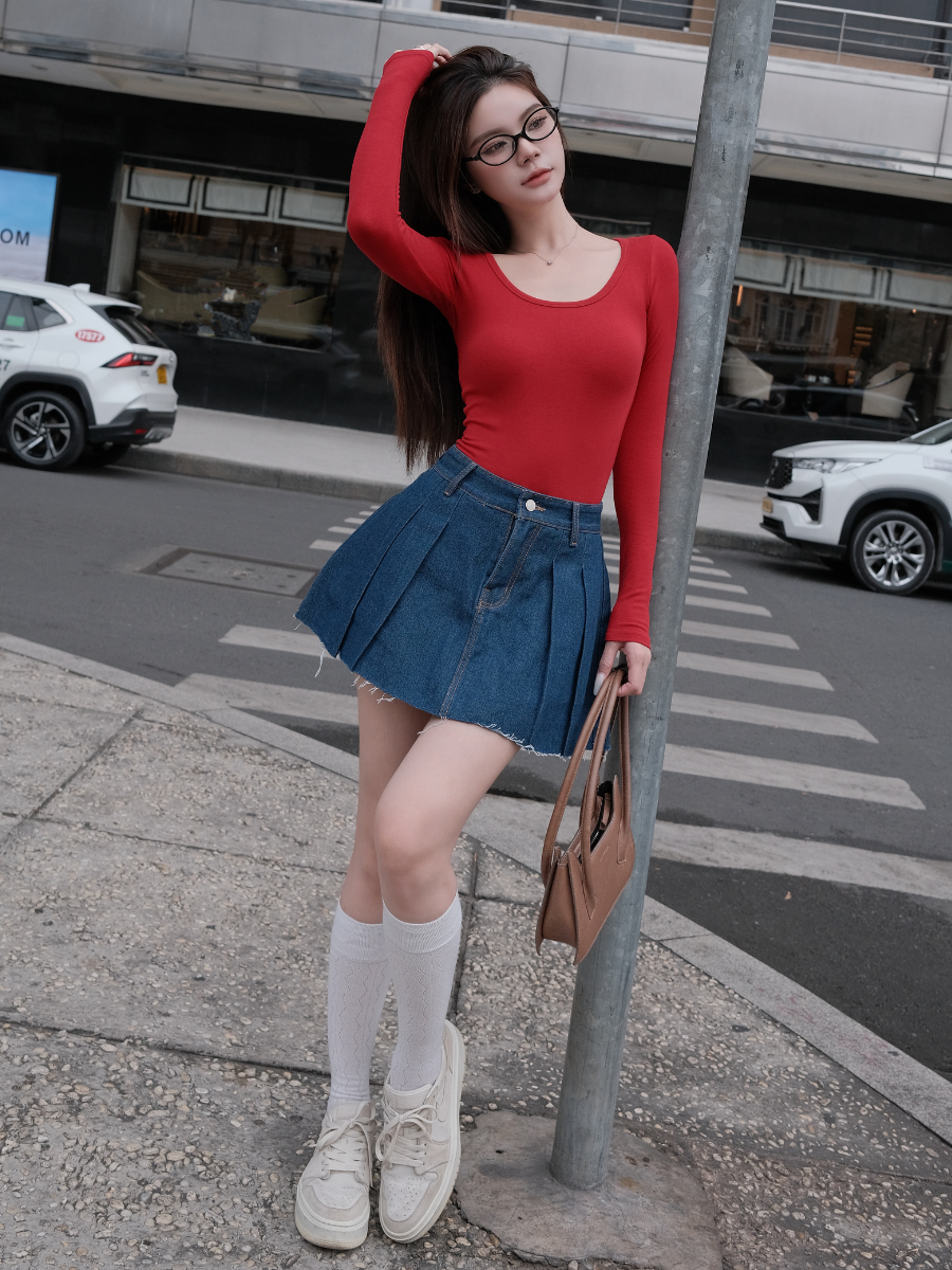 Mô tả Chân váy jean xếp ly có lót quần TiQi Jeans V1-282 - 3