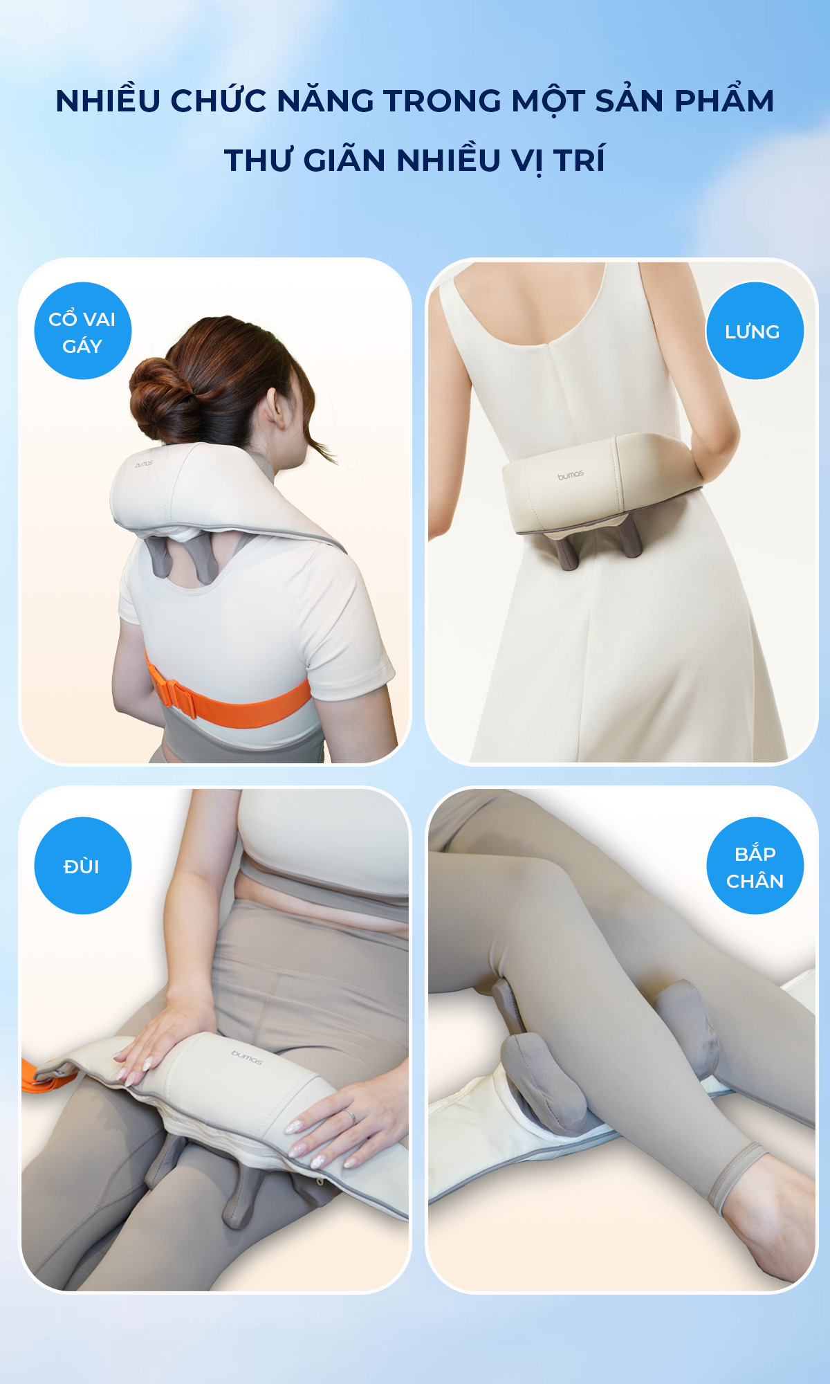 Mô tả Combo Máy Massage Cổ Vai Gáy BUMAS M3 Pro Và Máy Mát Xa Chân BUMAS M5 Chườm Ấm Kết Hợp Massage - 10