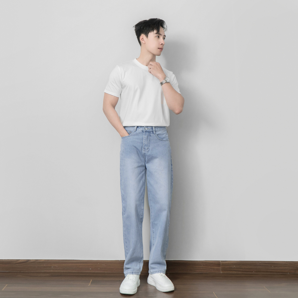 Mô tả Quần baggy jean nam RETRO BAMI HOME quần dài jean nam ống suông phong cách Hàn Quốc QJ07 - 1