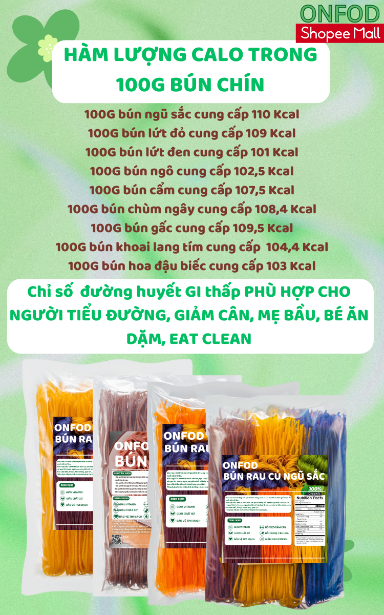 Mô tả Bún khô gạo lứt, bún rau củ ngũ sắc hữu cơ ONFOD ăn kiêng giảm cân healthy food eat clean cho bé ăn dặm - 1
