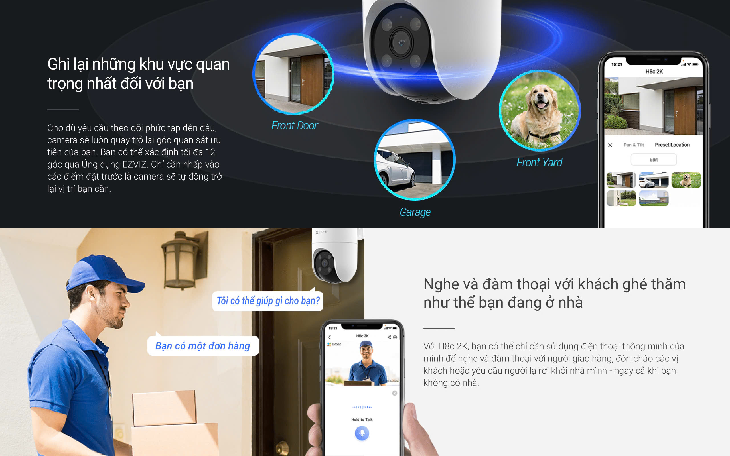 Mô tả Camera WIFI EZVIZ H8C Pro 3MP, Quay Ngoài Trời 360 Độ, Đàm Thoại, Nén H265, Ghi Hình Màu - 4