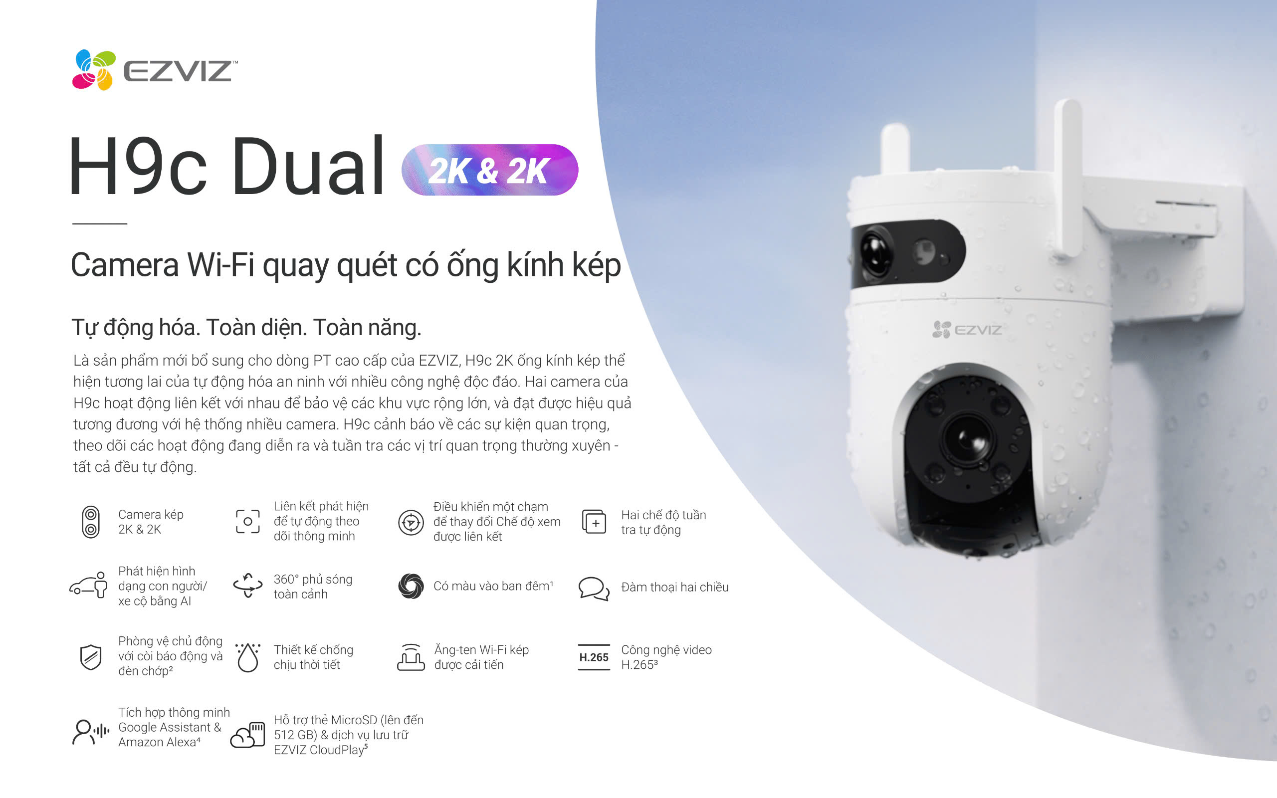 Mô tả Camera WIFI EZVIZ H9C 3MP/5MP Ống kính kép liên kết thông minh, Quay quét toàn diện Phát hiện người & xe cộ - 1