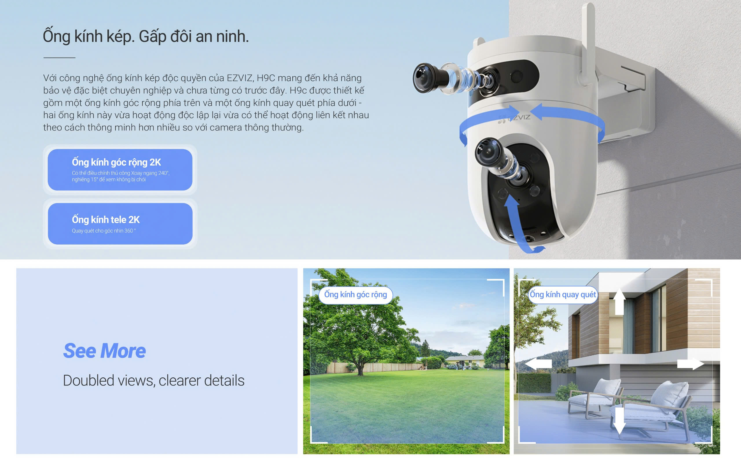 Mô tả Camera WIFI EZVIZ H9C 3MP/5MP Ống kính kép liên kết thông minh, Quay quét toàn diện Phát hiện người & xe cộ - 2