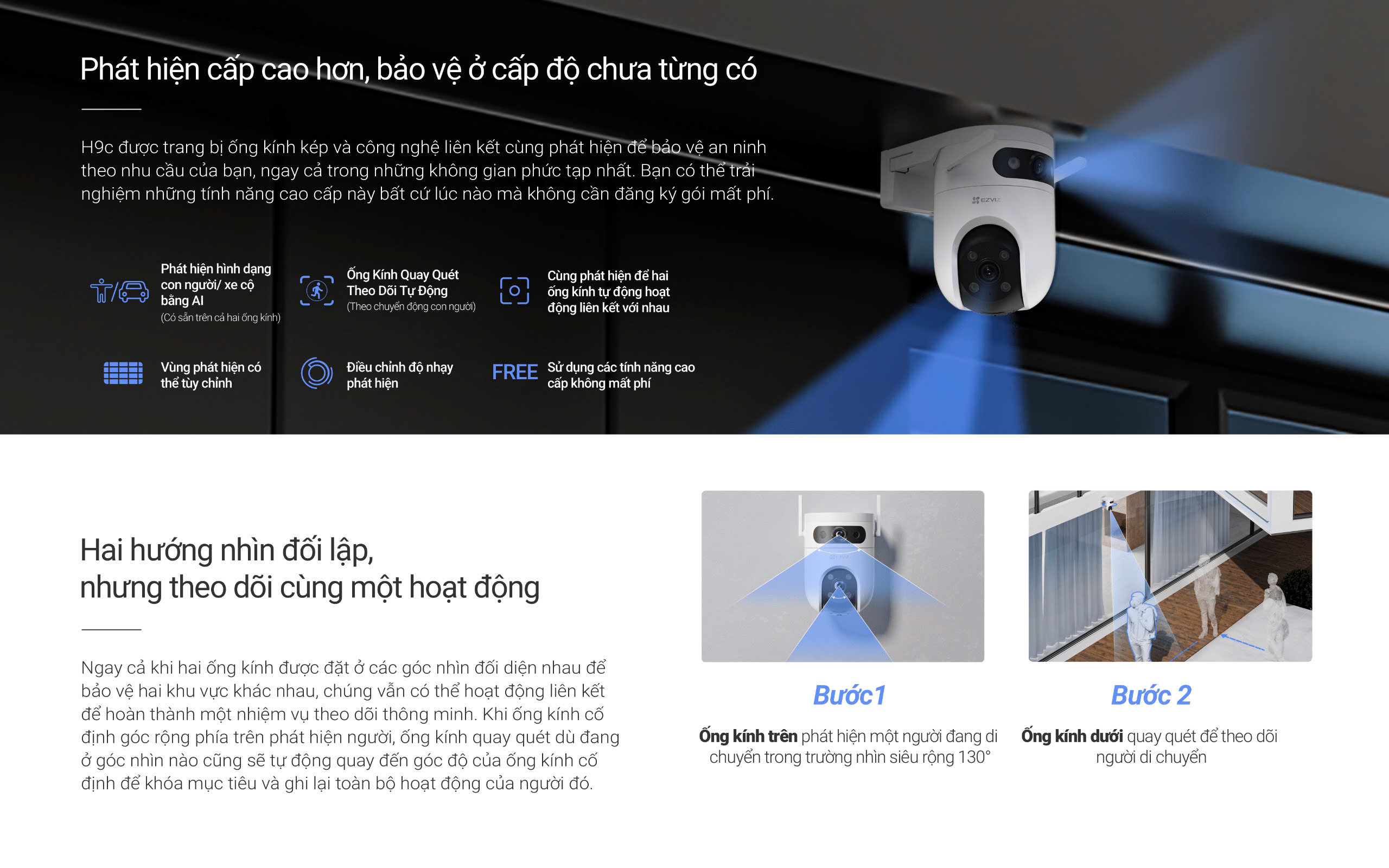 Mô tả Camera WIFI EZVIZ H9C 3MP/5MP Ống kính kép liên kết thông minh, Quay quét toàn diện Phát hiện người & xe cộ - 4