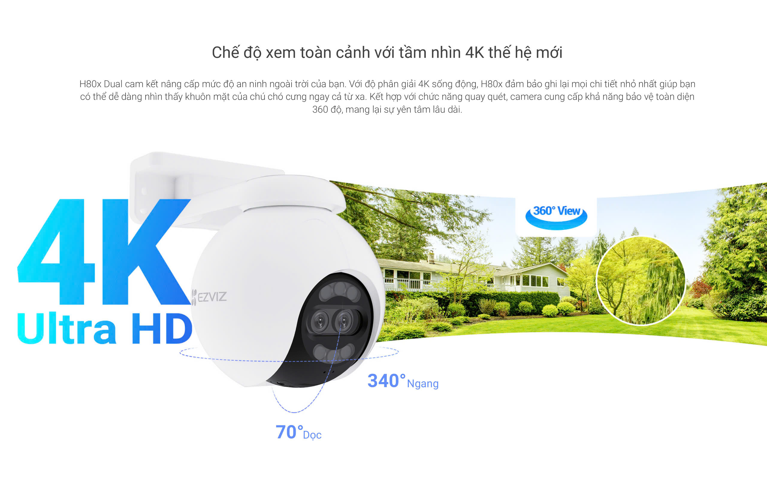 Mô tả Camera WIFI EZVIZ H80X DUAL 4K Ống Kính kép, Phòng thủ chủ động với còi báo động & đèn chớp - 2