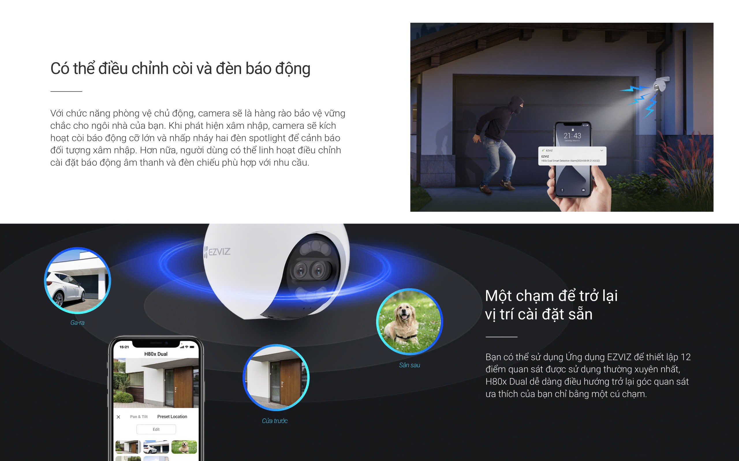 Mô tả Camera WIFI EZVIZ H80X DUAL 4K Ống Kính kép, Phòng thủ chủ động với còi báo động & đèn chớp - 7