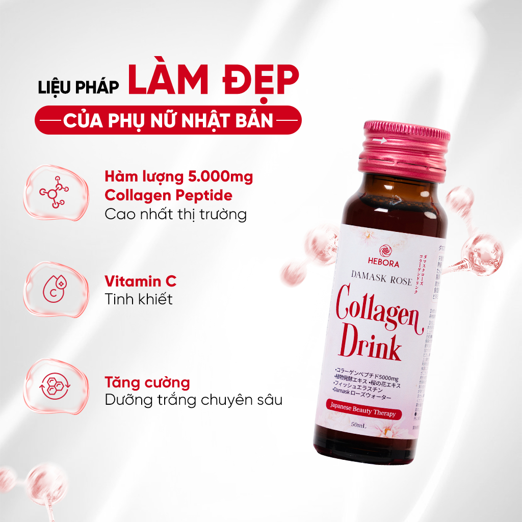 Mô tả Combo 3 Nước uống hỗ trợ tăng sinh Collagen tự nhiên Hebora Collagen Drink - Hộp 10 chai 50ml - 3