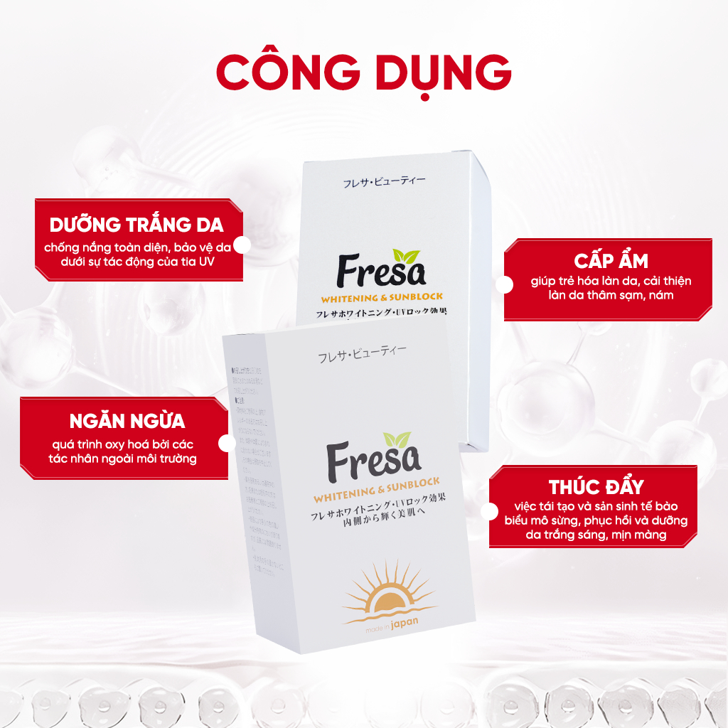 Mô tả Hộp viên uống trắng da và chống nắng nội sinh Fresa Whitening & Sunblock - 2