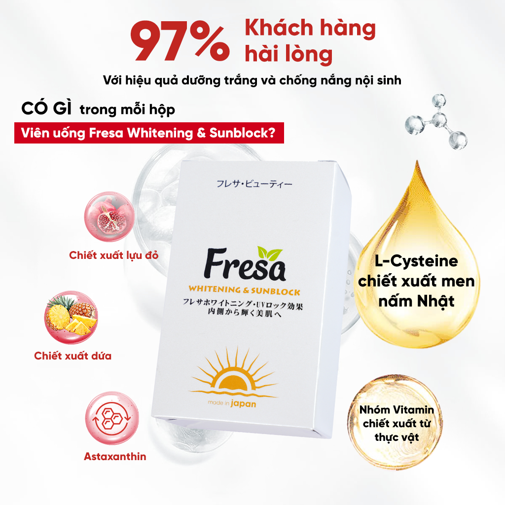 Mô tả Hộp viên uống trắng da và chống nắng nội sinh Fresa Whitening & Sunblock - 3