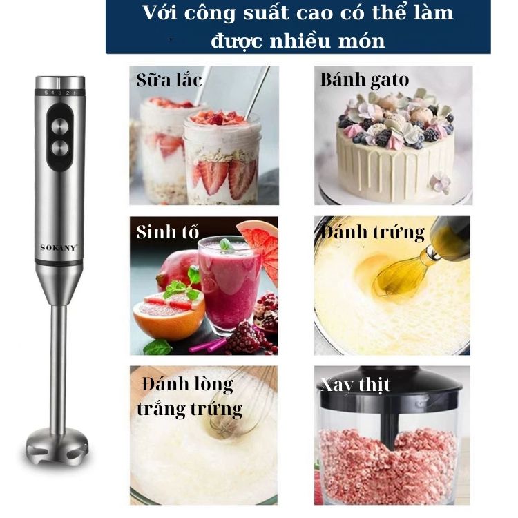 Mô tả Máy xay sinh tố cầm tay đa năng SOKANY SK-02011 đa năng 4in1, nhiều chức năng, xay cực khỏe - 2