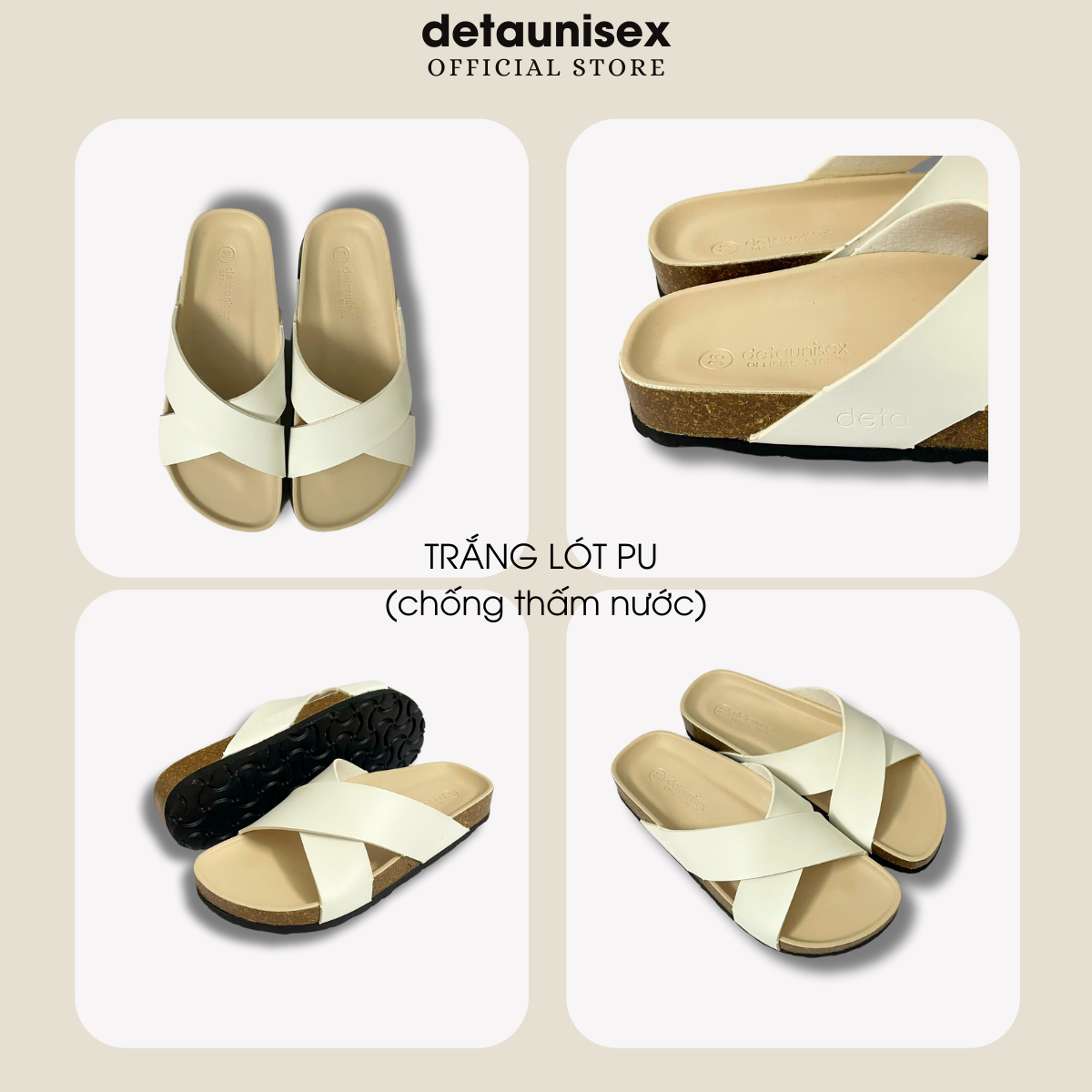 Mô tả Dép Birken Đế Trấu Quai Chéo Nam Nữ Chữ X màu Trắng DETAUNISEX - DETA23TD - 1