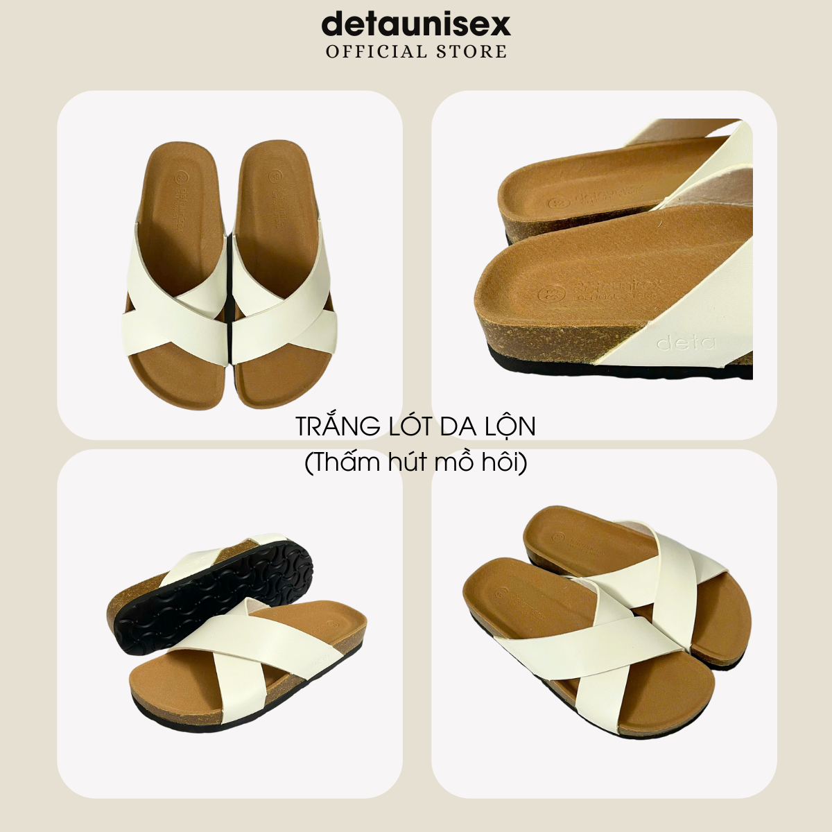 Mô tả Dép Birken Đế Trấu Quai Chéo Nam Nữ Chữ X màu Trắng DETAUNISEX - DETA23TD - 2