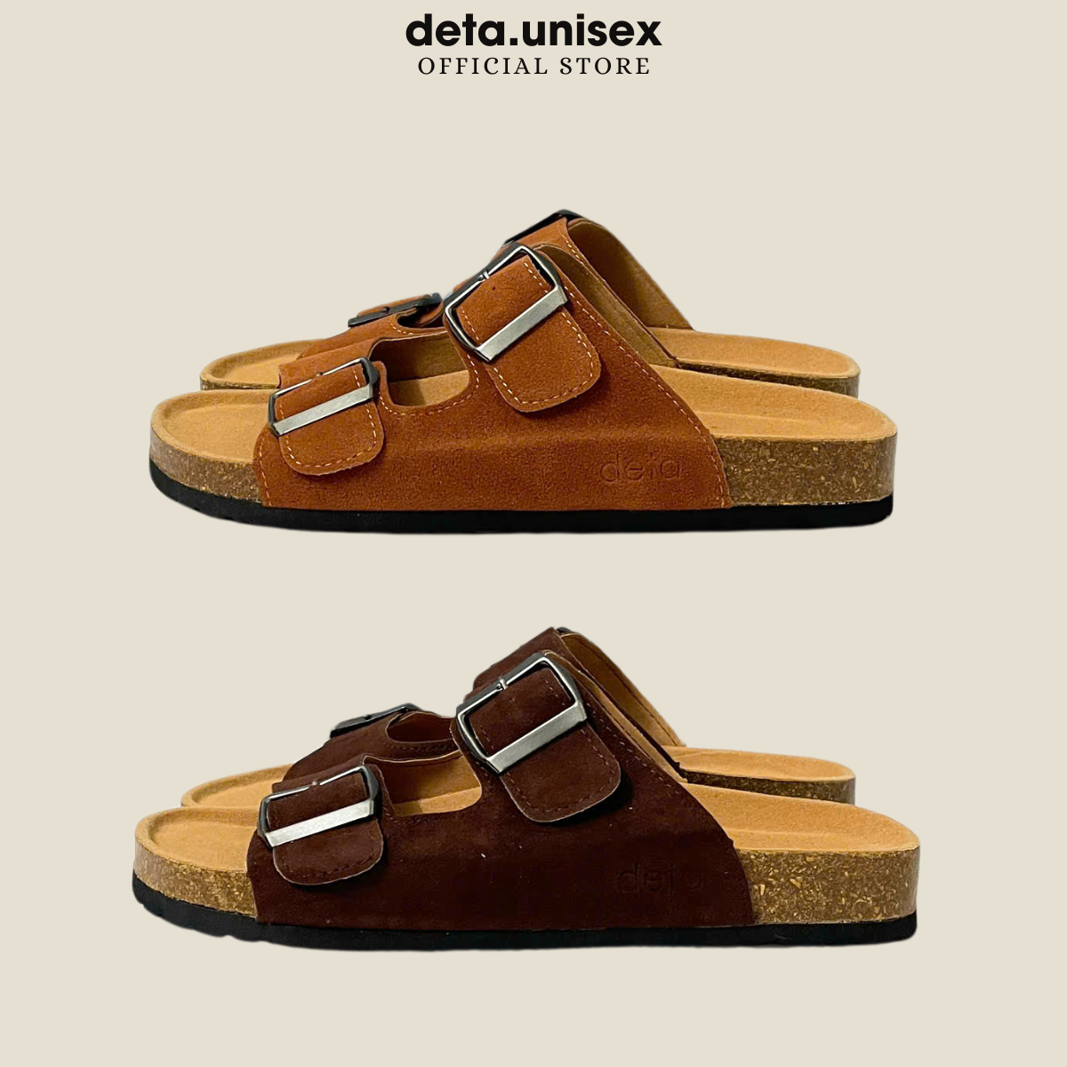 Mô tả Dép Birken đế trấu quai ngang 2 khoá quai da lộn may chỉ nam nữ thời trang DETAUNISEX - DETA27 - 3
