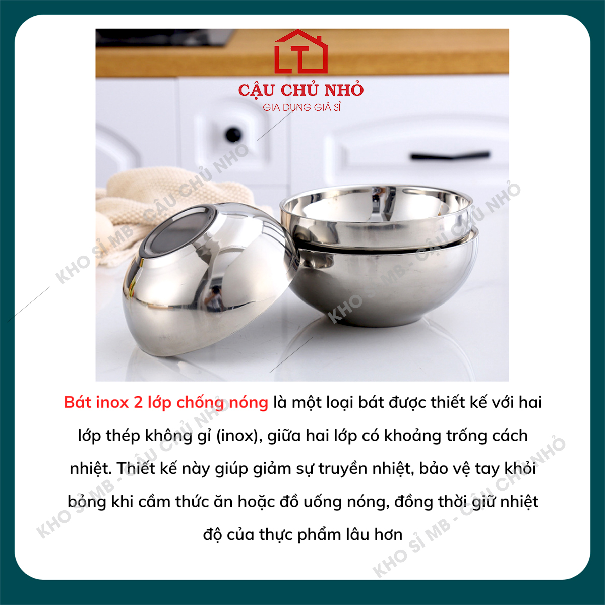 Bát inox 2 lớp chống nóng cho bé mầm non, bát inox ăn cơm, canh cách ...