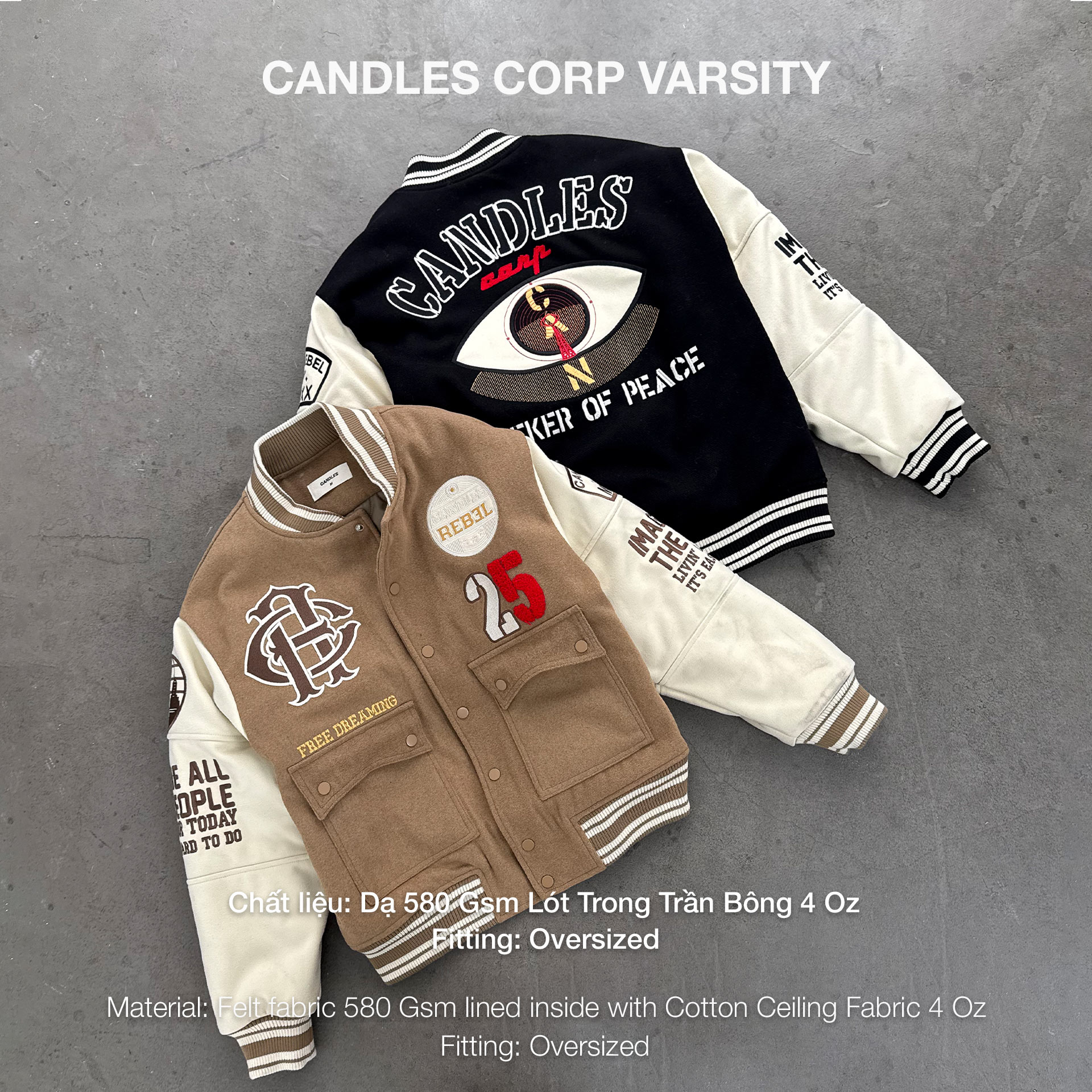 Mô tả Áo Khoác Candles Corp Varsity Oversized Unisex - 1