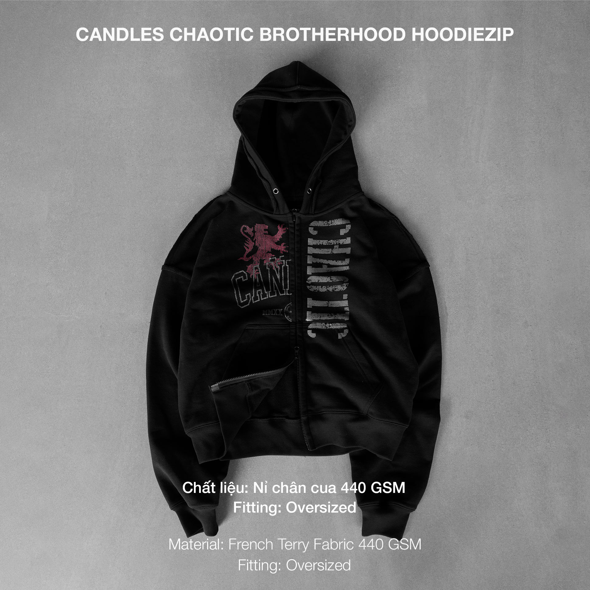 Mô tả Áo Hoodiezip Candles Chaotic Brotherhood Oversized Fit Unisex - 1
