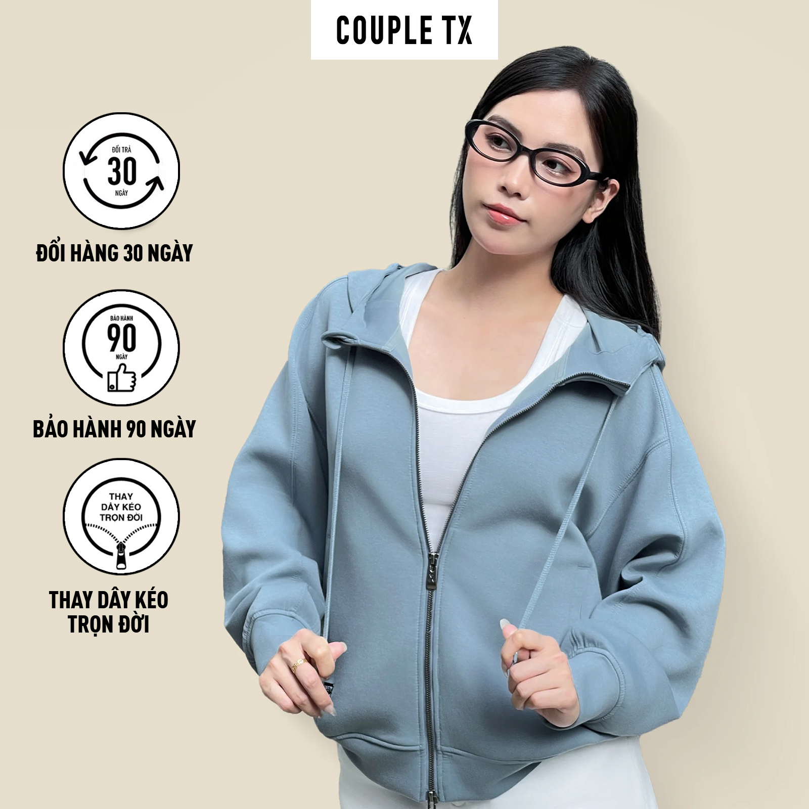 Mô tả Áo Khoác Chống Nắng Nữ Couple TX Thun 2 Da Dây Kéo 2 Đầu WOK 2059 - 1