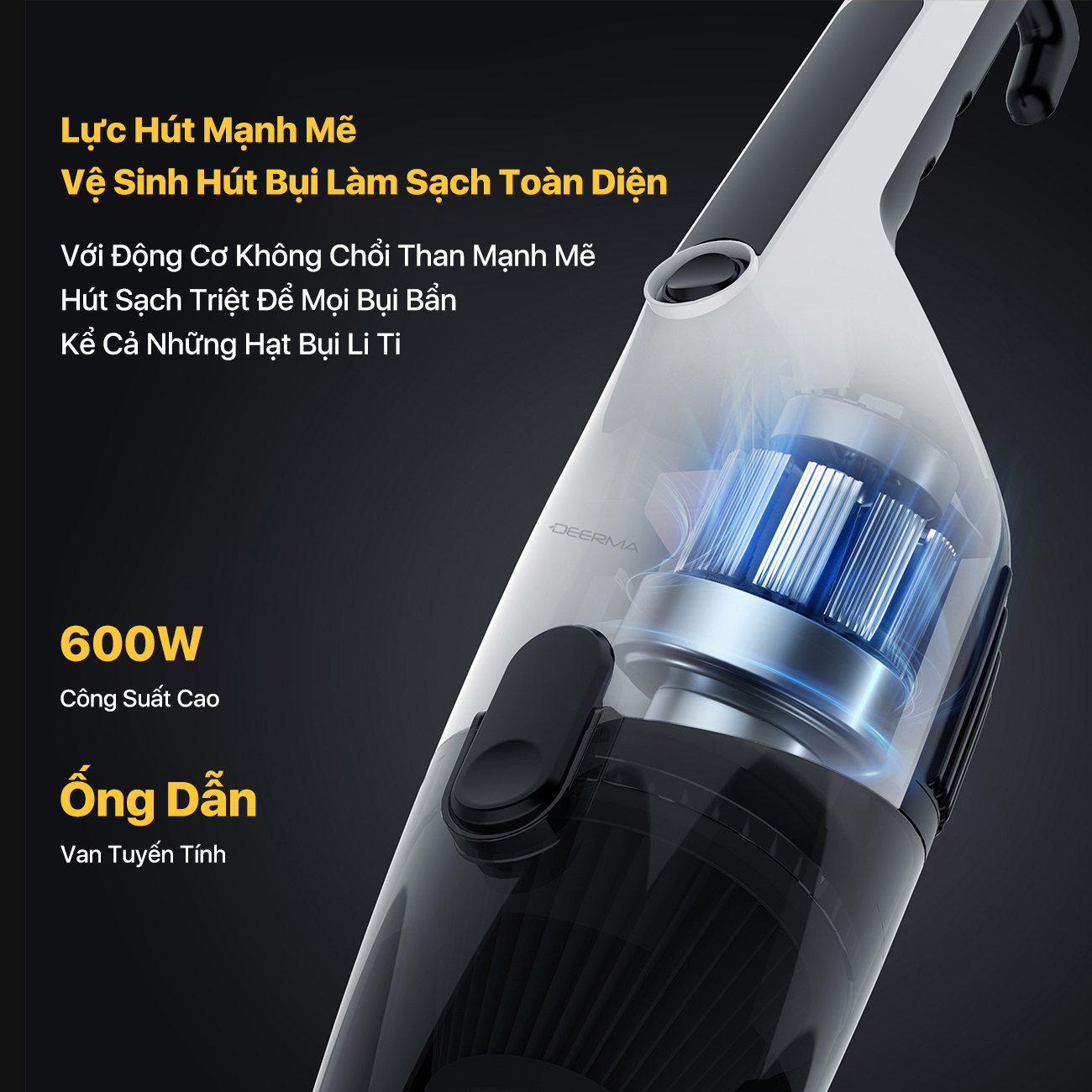Mô tả Máy hút bụi cầm tay Deerma DX120C lực hút 16000pa, công suất 600W phiên bản mới 2025 - Bảo hành 12 tháng - 3
