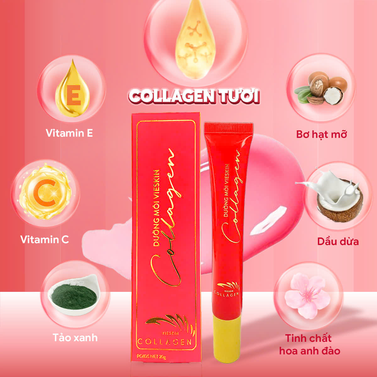 Mô tả Son Dưỡng Môi Vieskin Collagen Có Màu, Dưỡng Môi Căng Mọng Tức Thì, Hồng Môi, Chống Lão Hóa Môi, Màu Hồng Baby, Tuýp 20g - 3