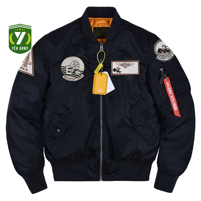 Áo Khoác Pilot Alpha Bomber Nam Chần Bông Màu Đỏ Đô / Đen / Xanh Than ...