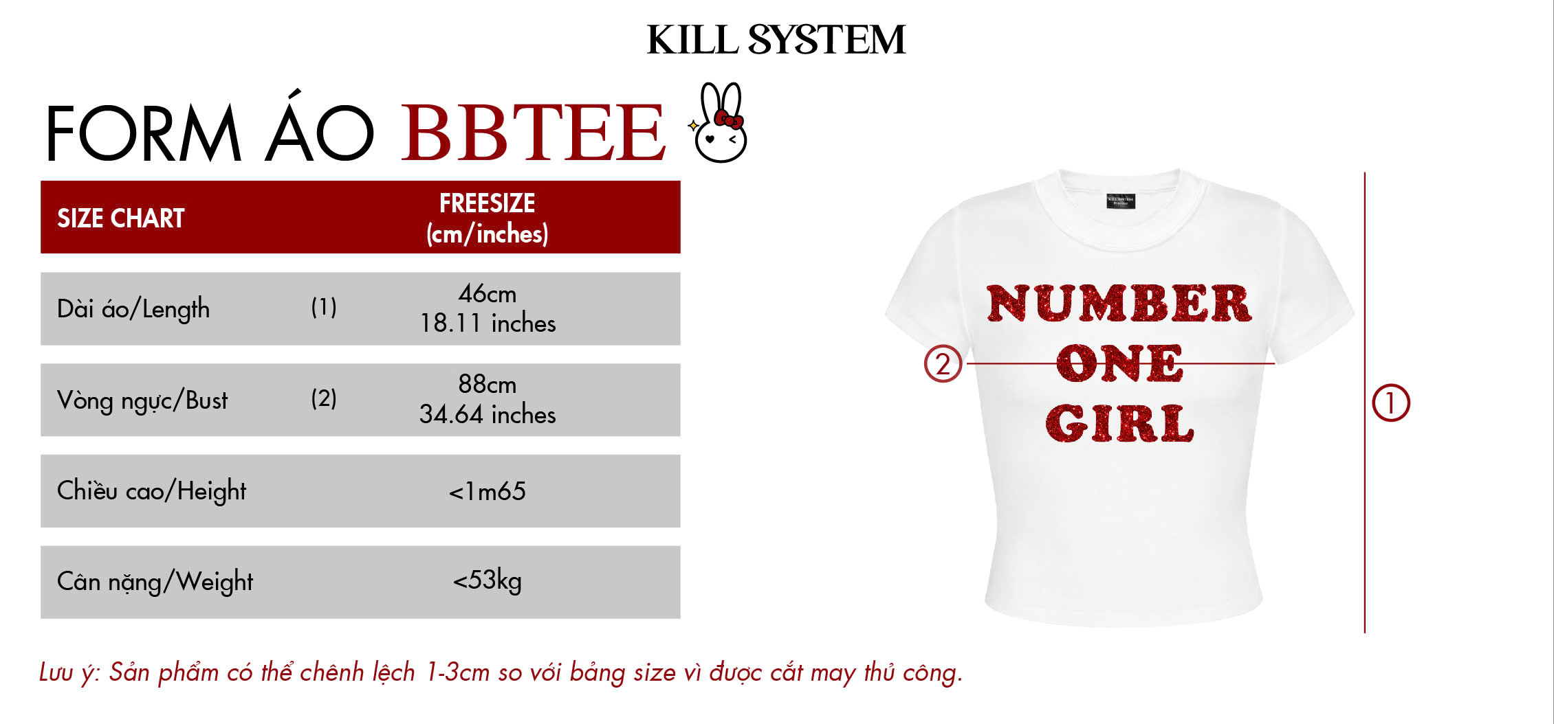 Mô tả Áo Thun Number One Girl 𝐊𝐈𝐋𝐋 𝐒𝐘𝐒𝐓𝐄𝐌 Ôm Body In Kim Tuyến - 1