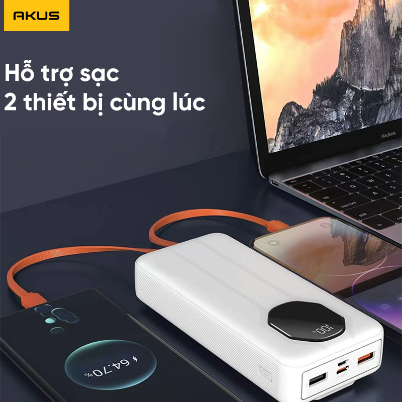 Mô tả Sạc dự phòng 20000mAh AKUS A22lux Sạc nhanh 20W Type-C in/out - 5