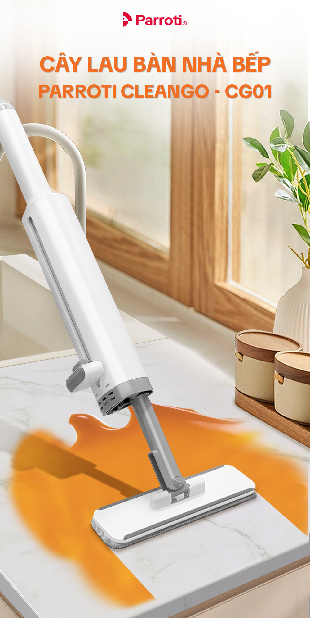 Cây Lau Bàn Bếp Tự Vắt Parroti Clean Go - CG01