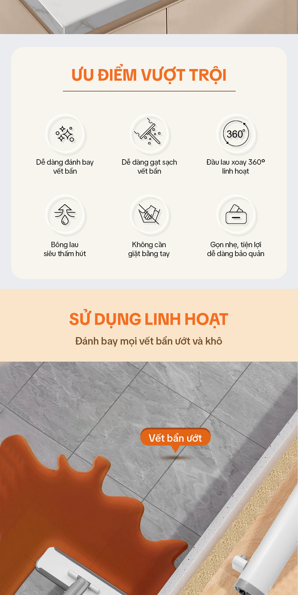 Cây Lau Bàn Bếp Tự Vắt Mini