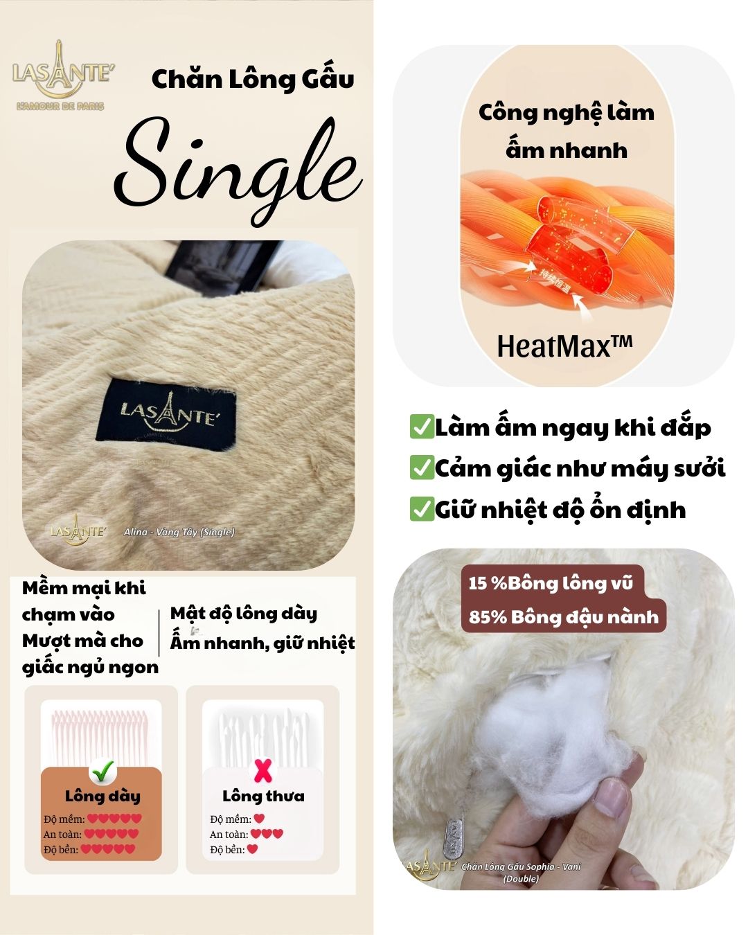 Chăn Lông Mùa Đông Đại Hàn Lasante Gấu Bắc Cực