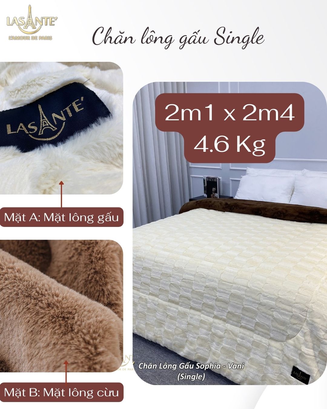 Chăn Lông Mùa Đông Đại Hàn Lasante Gấu Bắc Cực