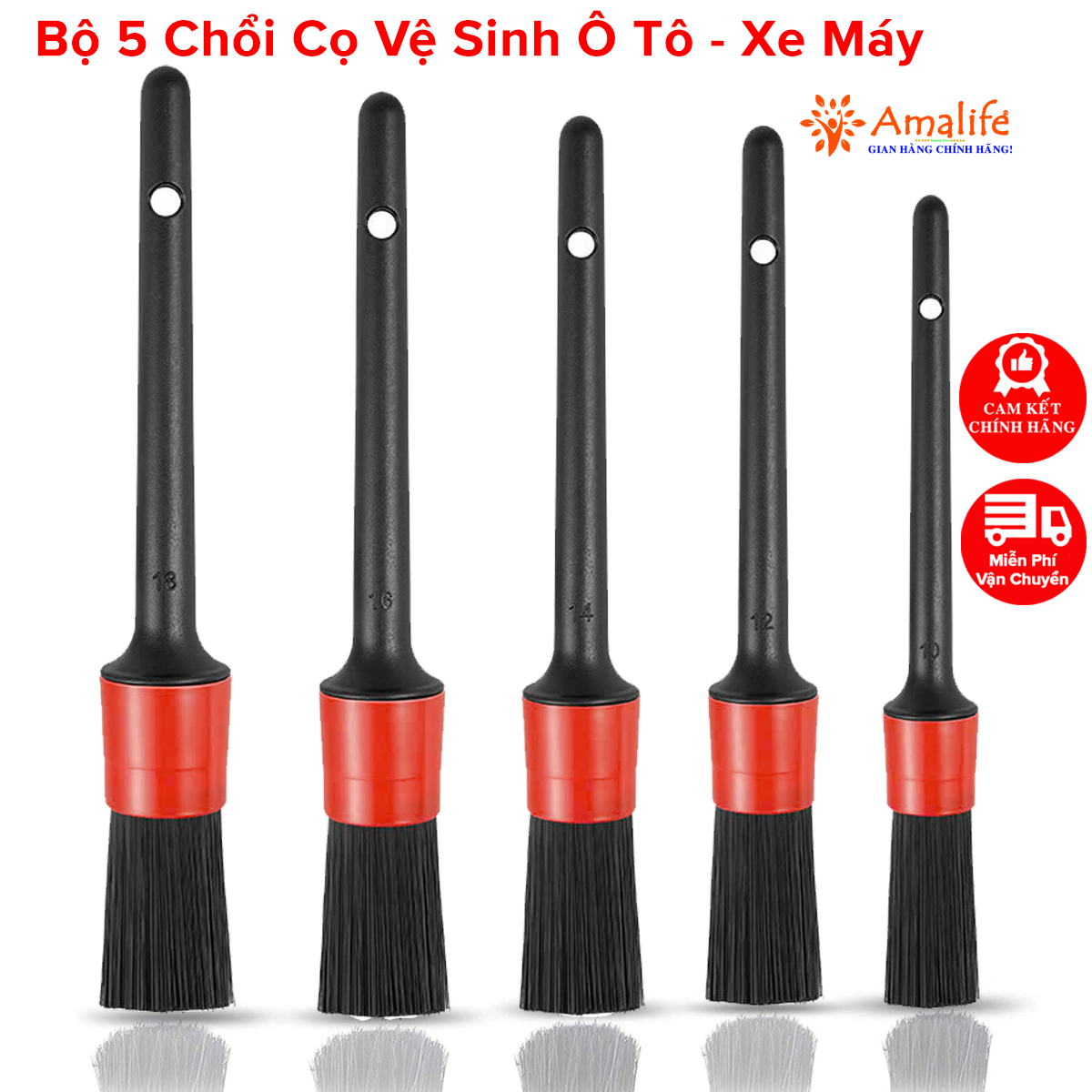 Mô tả Bộ 5 Chổi Cọ Vệ Sinh Ô Tô Xe Máy Đa Năng Amalife Cọ Rửa Khoang Máy Nội Thất Mâm Lốp - 1