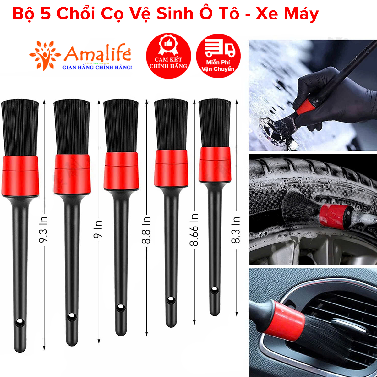 Mô tả 5 Chiếc Chổi Cọ Vệ Sinh Đa Năng Cọ Rửa Khoang Máy Nội Thất Mâm Lốp Xe Ô Tô Xe Máy Hãng Amalife - 1