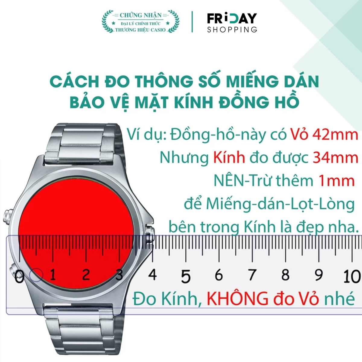 Mô tả Miếng Dán Chống Trầy Đồng Hồ CASIO Mặt Tròn - 3