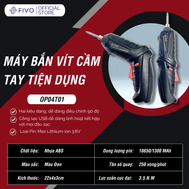 Mô tả Máy Bắn Vít Cầm Tay Không Dây FIVO OP04, Linh Động 2 Kiểu Dáng, Tặng Kèm Dây Sạc Và 1 Đầu Vít, Nhỏ Gọn Tiện Dụng - 3