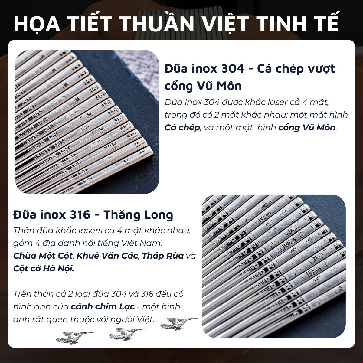 Mô tả Hộp 5 đôi đũa Inox 304 / 316 cao cấp DandiHome họa tiết chống trơn trượt - 3
