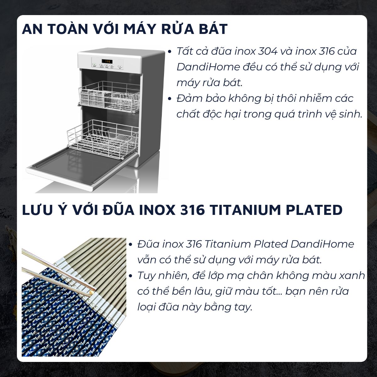 Mô tả Hộp 5 đôi đũa Inox 304 / 316 cao cấp DandiHome họa tiết chống trơn trượt - 6