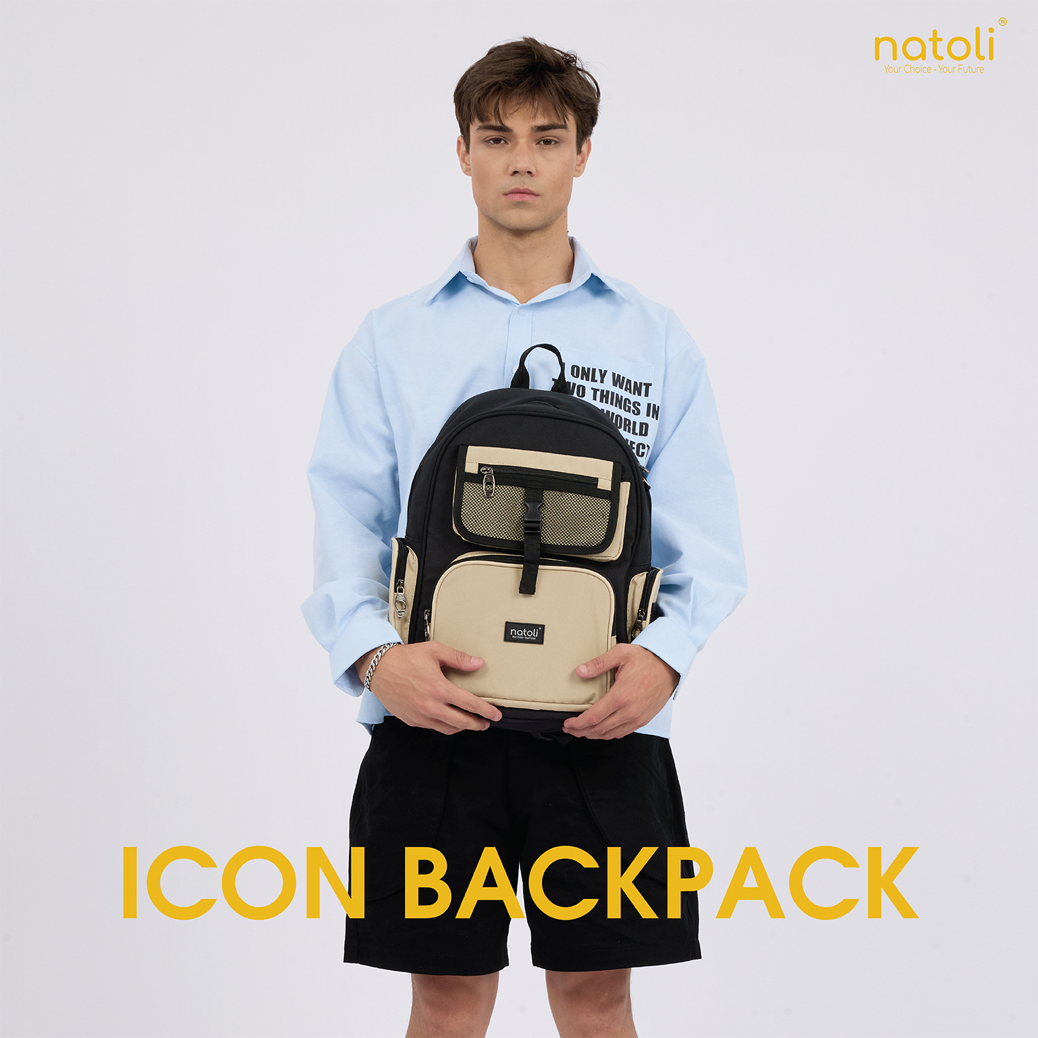 Balo NATOLI ICON BACKPACK B13 - Màu Đen Kem