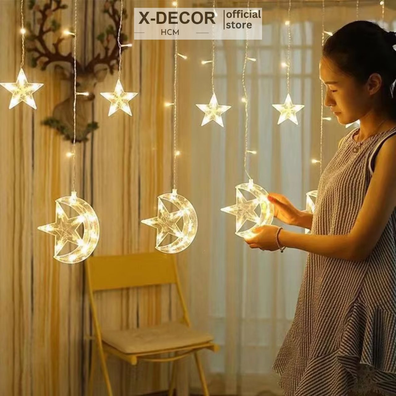 Rèm Thả Đèn Led Trang Trí Mặt Trăng Ngôi Sao Ngang 3M Rủ 0.5m Chịu Nước ...