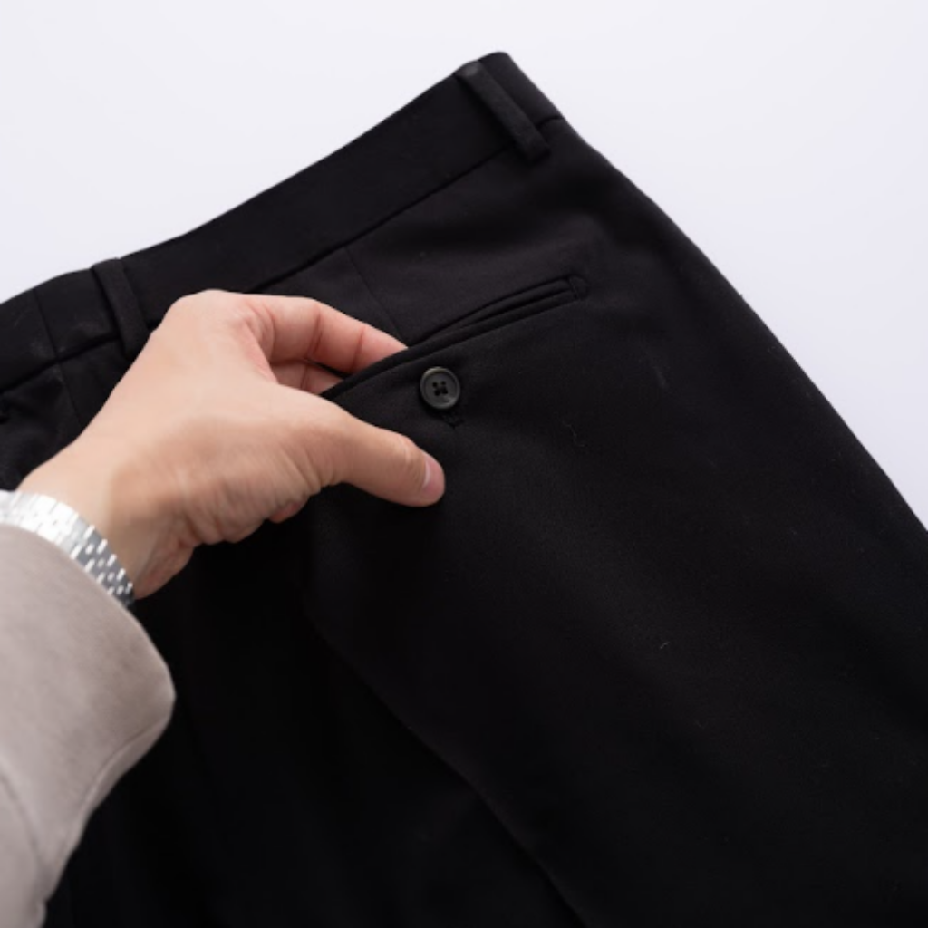 Mô tả Quần âu đen nam Phan Nguyễn, chất liệu cao cấp, co giãn, mềm mại thoáng mát, form carrot fit QVL.823 - 3