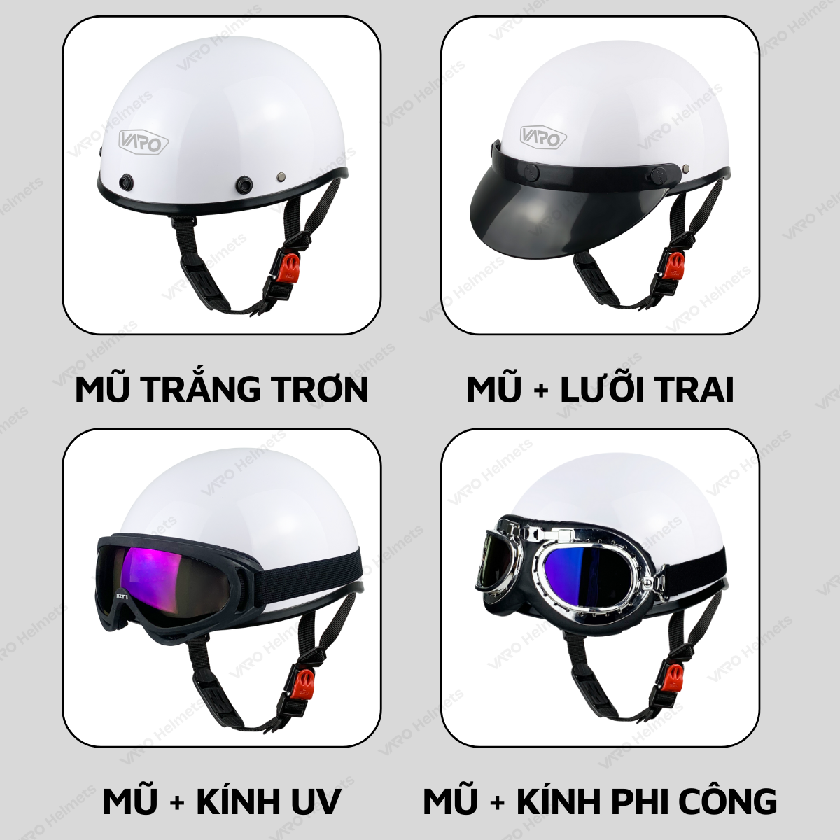 Mô tả Mũ bảo hiểm nửa đầu VARO ép nhiệt viền lưới, Kính phi công-Nón Phi Công Chính Hãng - 1