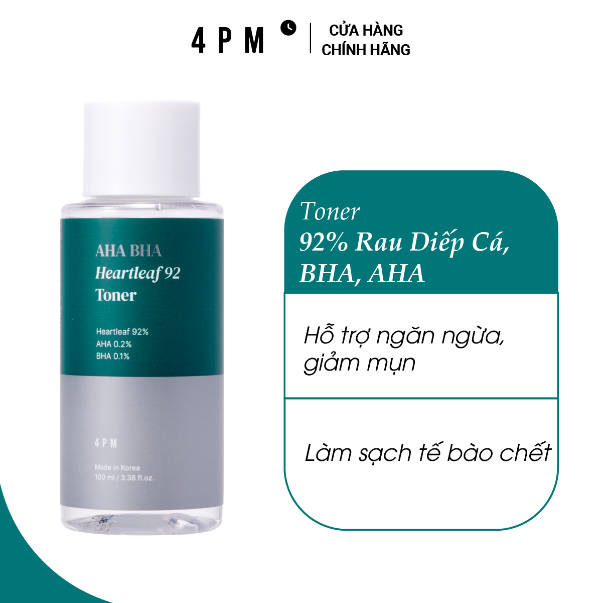 Mô tả Combo Giảm Mụn & Thâm, Toner Làm Sạch Da, Ngừa Mụn 92% Rau Diếp Cá 4PM & Chấm Giảm Mụn Bye Bye Blemish 30ml - 1