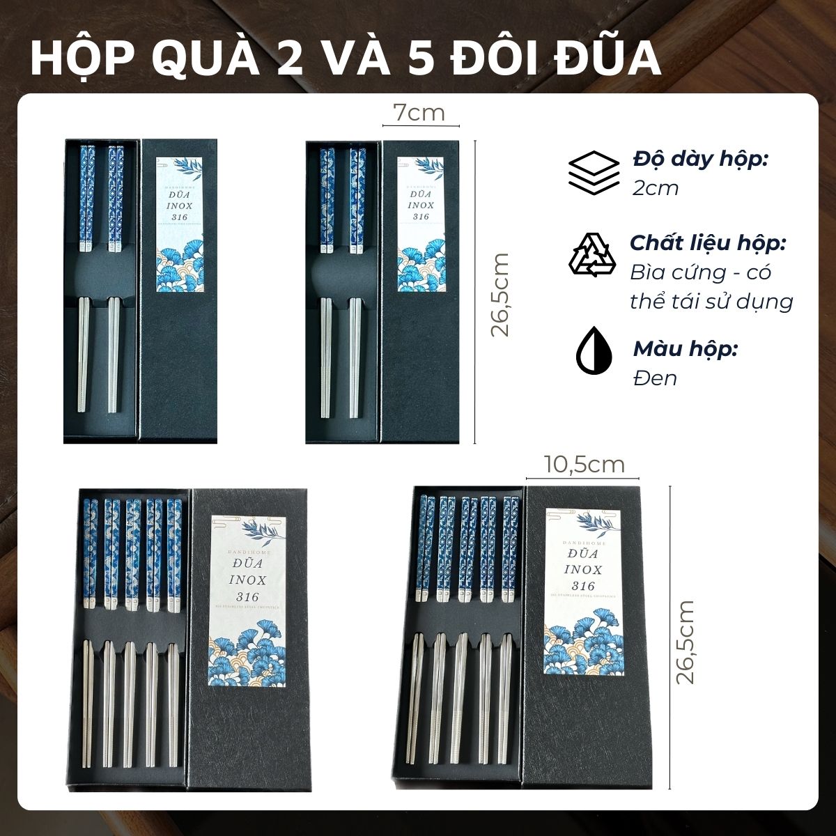 Mô tả Bộ đũa inox 316 quà tặng DandiHome cao cấp mạ Titanium Plated - 4