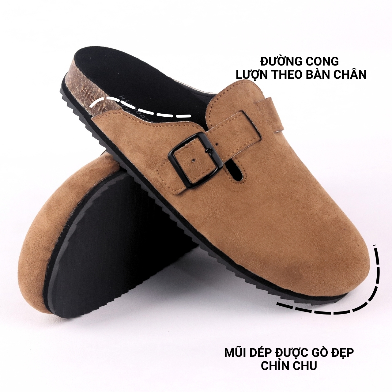 Mô tả Dép đế trấu sục Boston nam nữ unisex quai ngang da lộn (Xám/ Kem/Bò) đi học công sở bigsize chính hãng Hishoo VNXK R109 - 8