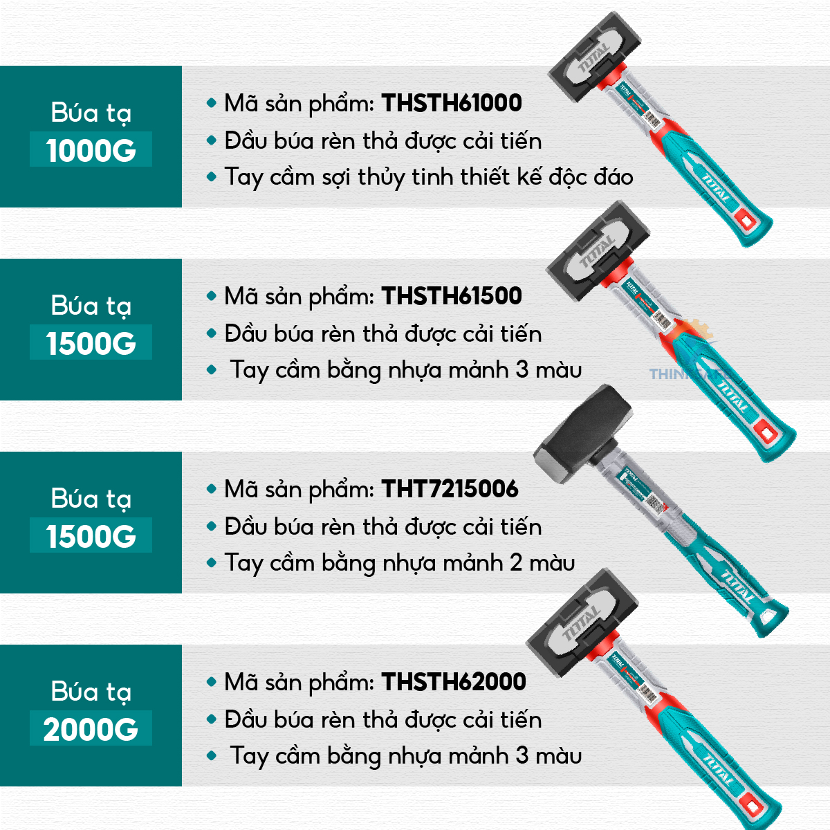 Búa tạ Total THSTH61000/ THSTH62000 trọng lượng 1000 - 2000g đầu búa ...