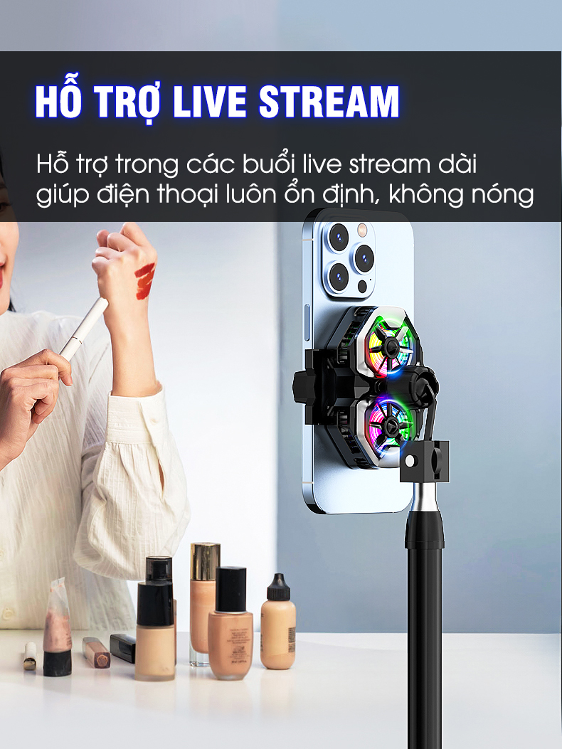 Mô tả Quạt tản nhiệt điện thoại MEMO DL21 live stream 2 quạt tăng tốc làm lạnh hỗ trợ giá đỡ tripod chơi game liên quân PUBG - 4