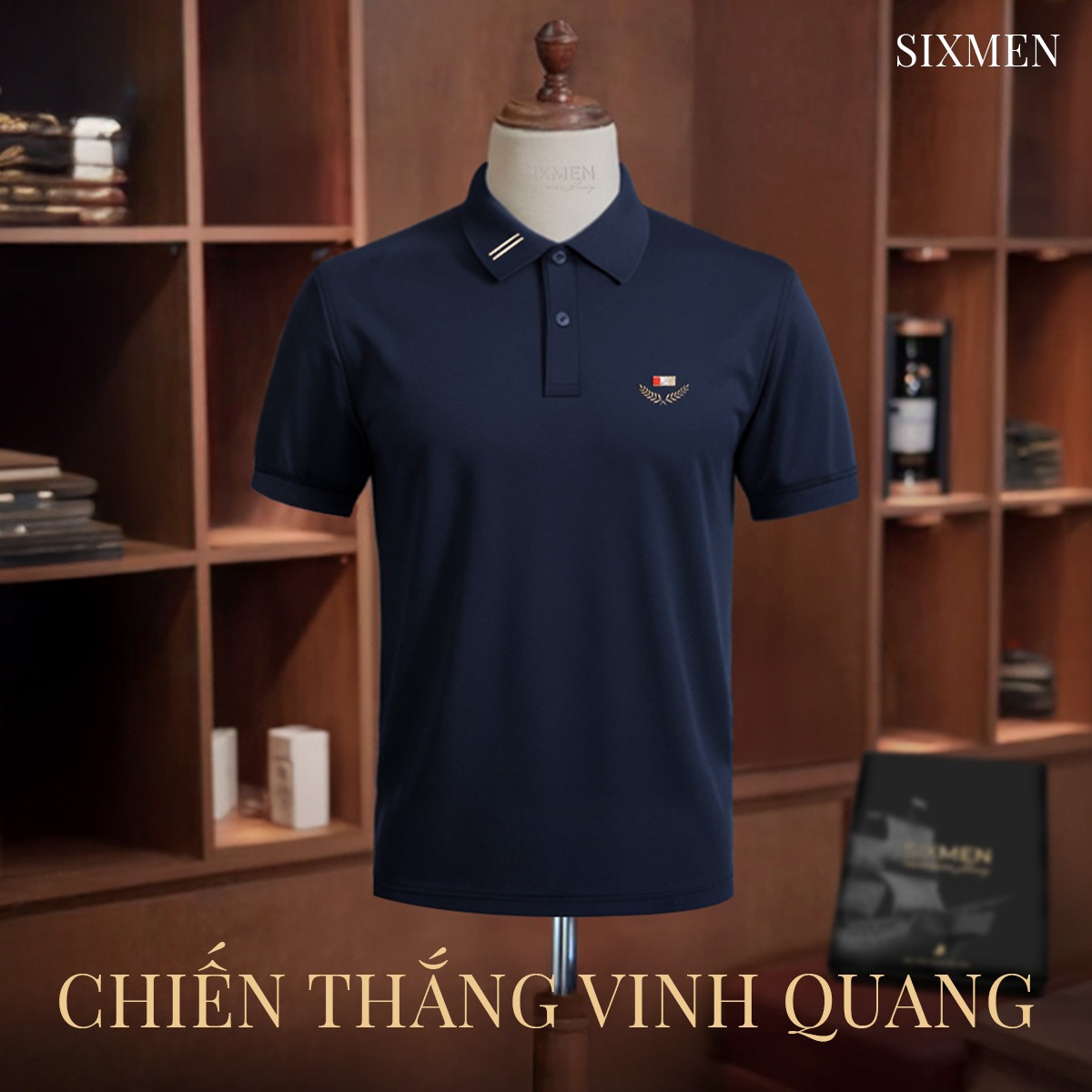 Logo thêu sắc nét trên áo polo SIXMEN VICTORY