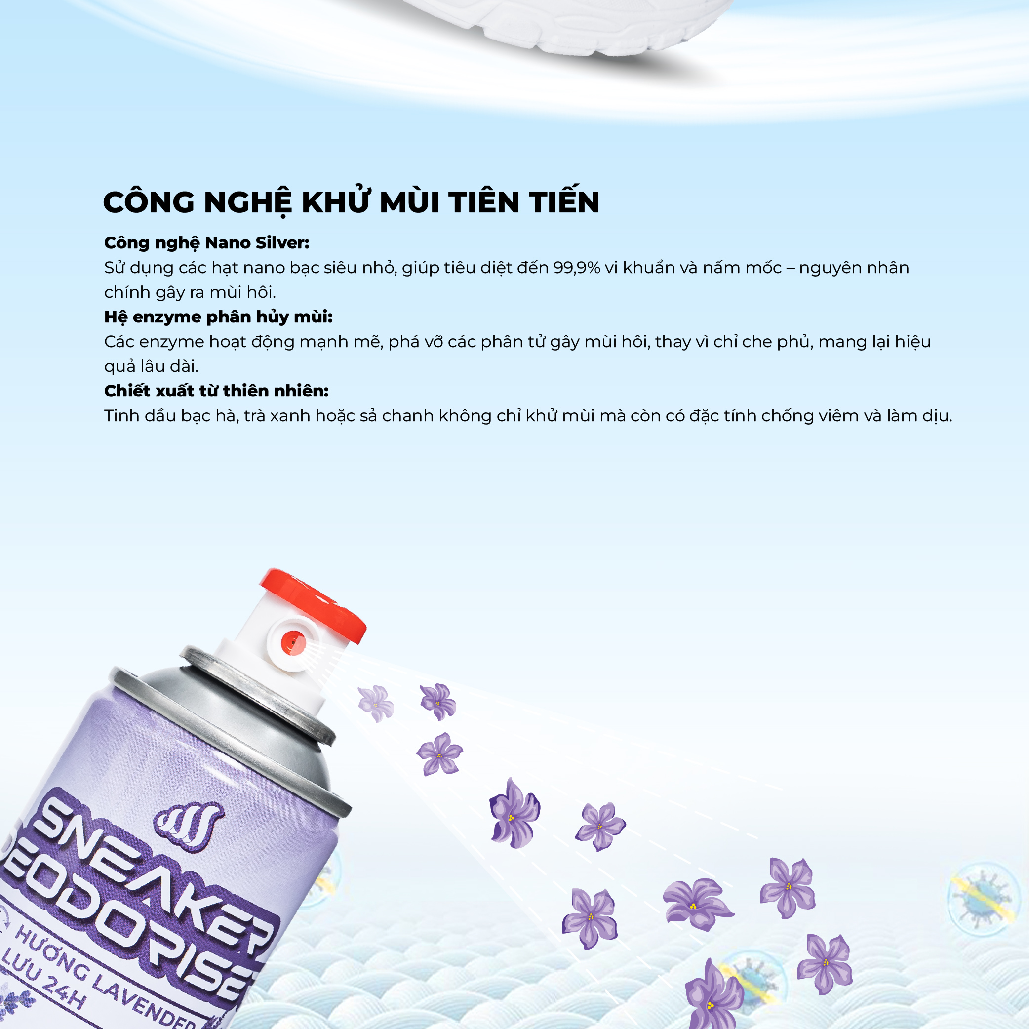 Mô tả Chai xịt Khử Mùi Giày Nano Bạc Diệt Khuẩn Ngăn Ngừa Hôi Chân Lưu Hương 24h 9112 - 3